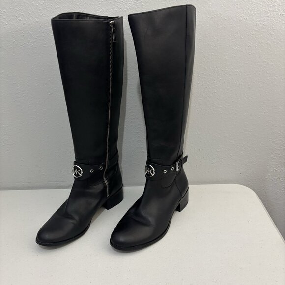 Michael Kors Womens Heather Leather Round Toe Knee High Boot, Black Size 8 - Picture 1 of 13